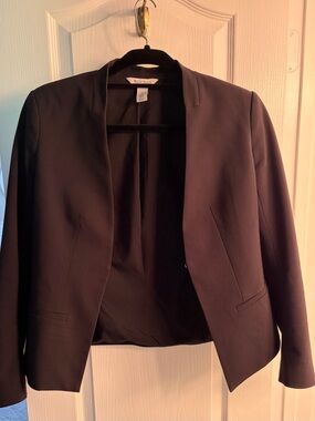 White House Black Market Women's Black Collarless Open-Front Blazer